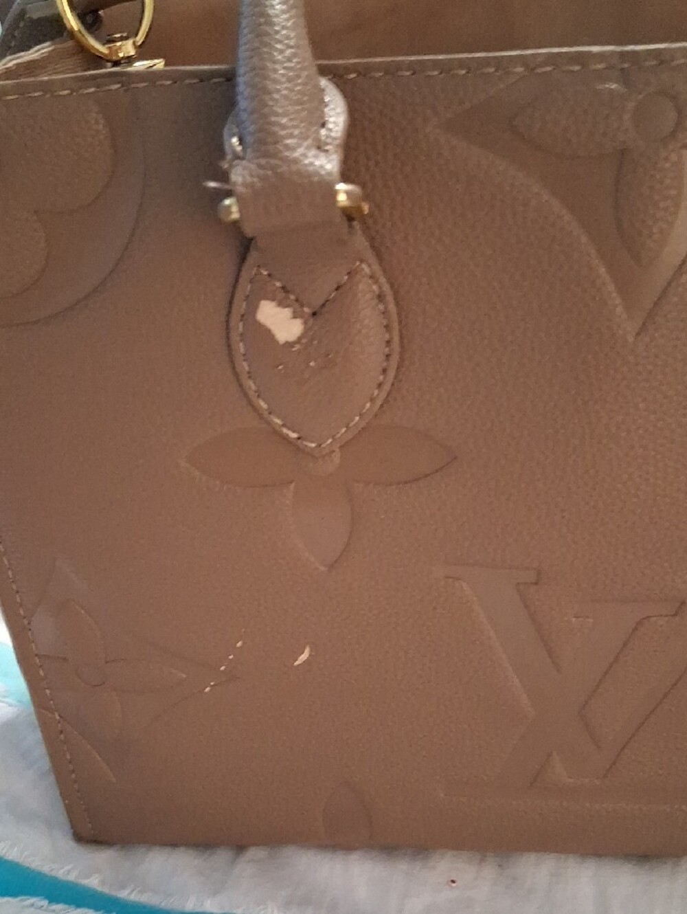 Taupe Embossed Monogram Purse with Gold Hardware . Sold As Is. DO NOT BUNDLE. - Picture 3 of 15